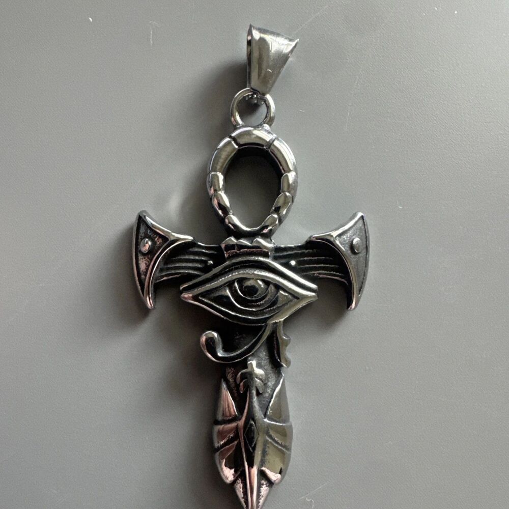 Silver Plated Stainless Steel Egyptian Ankh Cross Pendant 24” Box Chain Eye Gift